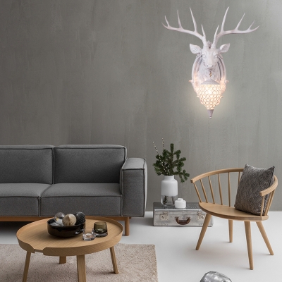 Realistic Deer Head Wall Mounted Light with Teardrop Shade 1 Light Rustic Wall Lighting