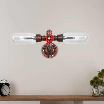 Rust Sconce Lighting Fixtures Antique Glass and Steel 2-Light Pipe Sconce Lights for Foyer