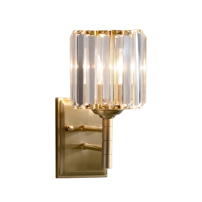 Satin Brass Crystal Wall Sconce Light Mid Century Metal 1 Head Wall Lamp Sconce for Bedside