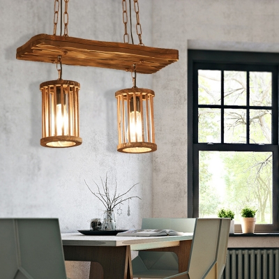 Shaded Pendants Lighting Country Iron and Wood 1/2/3 Light Ceiling Pendant Light for Bedroom