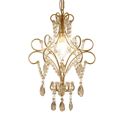 Single Light Crystal Pendant Lighting Rustic Indoor Ceiling Hanging Light in Gold