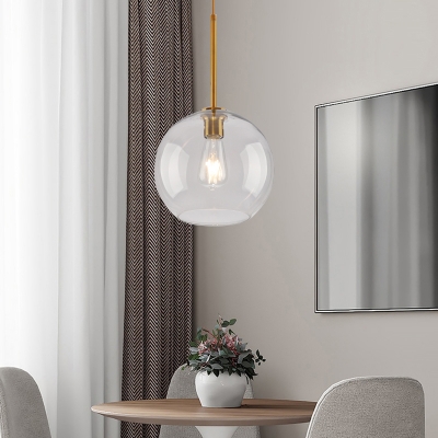 Spherical Hanging Light Glass Shade 1 Light Modern Pendant Lighting in Brass for Kitchen