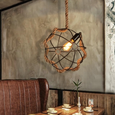 Unique Orb Pendant Light Fixtures Lodge Iron and Rope 1 Head Hanging Ceiling Light for Restaurant
