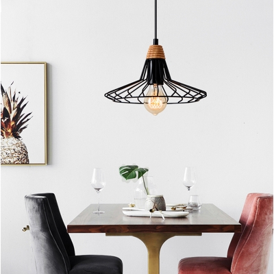 Wire Cage Pendant Light Fixtures Vintage Industrial Single-Bulb Hanging Restaurant Lamp