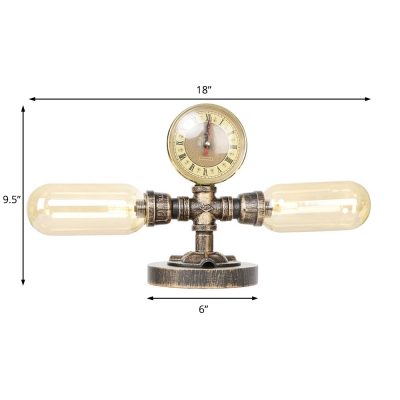 2-Light Accent Table Lamp Industrial Vintage Metal Pipe Accent Lamp with Clear Glass Shade