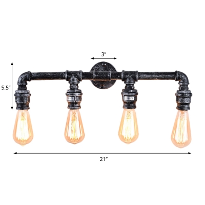 4 Light Pipe Wall Light Fixtures Steampunk Iron Open Bulb Wall Sconce Light Fixture for Indoor