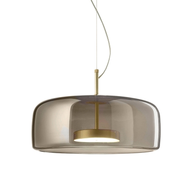 Brass Disk Pendant Light with Glass Shade Led Mid Century Modern Hanging Lamp for Dining Room