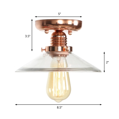 Copper Semi Flush Mount Light Aged Iron 1 Light Semi-Flush Light for Bathroom