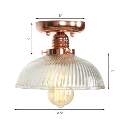 Copper Semi Flush Mount Light Aged Metal 1 Head Semi-Flush Light with Glass Shade for Living Room