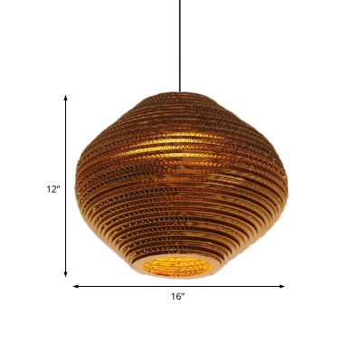 Corrugated Paper Pendant Asian Style Carton Paper 1-Light Hanging Light Fixtures for Coffee Shop