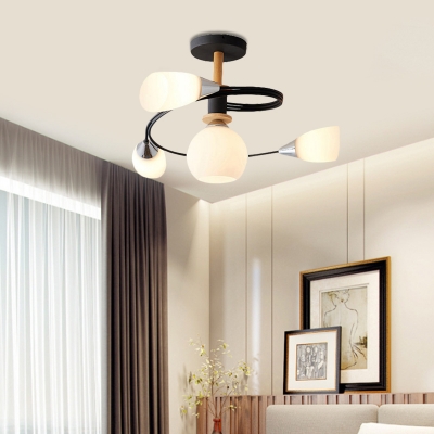 Curve Bedroom Semi Flush Ceiling Light Metal 4/6 Light Modern Flush mount Light in Multicoloured