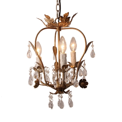 French Country Candle Pendant Light Wrought Iron 3 Lights Indoor Chandelier with Clear Crystal