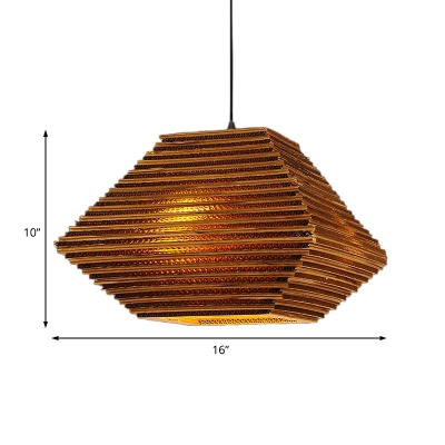 Geometric Pendant Lighting Asian Style Kraft 1 Light Corrugated Paper Indoor Pendant