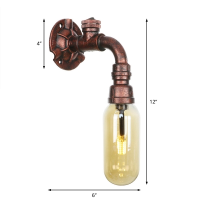 Industrial Retro Pipe Sconce Light Metal and Glass Wall Sconce Lighting in Rust for Corridor