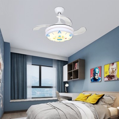 Letters Single Light Ceiling Fixture Iron and Acrylic White Children Bedroom Ceiling Fan