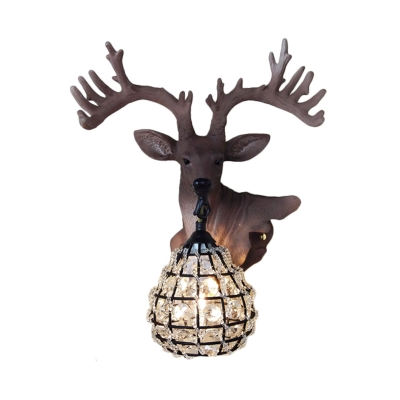 Loft Style Deer Wall Mount Lamp with Gourd Shade Resin Single Light Sconce Lamp