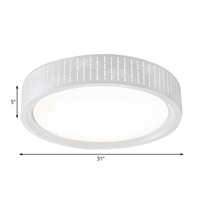 Metallic Hollow Drum Flush Mount Lighting Modern Simple LED Ceiling Flush in White