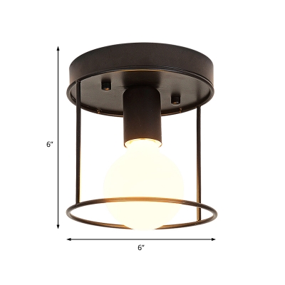 Minimalist Caged Lighting Fixture Iron 1 Light Semi Flush Ceiling Lights for Gallery Coffee Shop