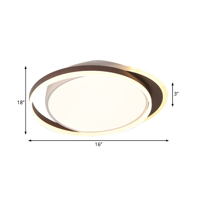 Modern Circle Ring Flushmount Metal and Acrylic Led Flush Ceiling Light in Brown