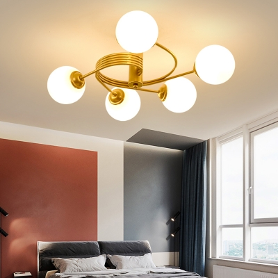 Modern Global Shade Semi-Flush Ceiling Light 3/5 Light Metal Flush Mount Light in Gold for Living Room