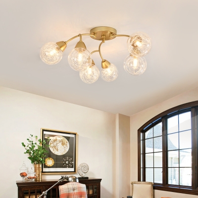 Modern Gold Finish Semi Flush Ceiling Light with Orb Shade 6/12 Light Glass Flush Mount Light for Bedroom