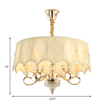 Round Shaded Hanging Lights Country Fabric and Crystal 5 Heads Lighting Fixture for Bedroom
