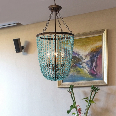 Rustic Green Stone Pendant Lighting 4 Lights Indoor Hanging Ceiling Light for Foyer