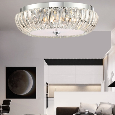 White Chrome Round Flush Mount Lamp Modern Metal Crystal Shade Flush Mount Light for Bedroom