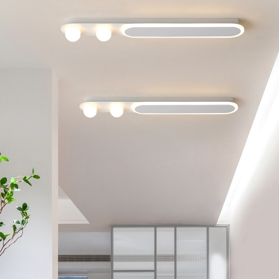 White Linear Flush Light with 2 Global Shade Nordic Simple Acrylic Ambient Lighting