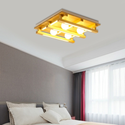 1/4/9 Light Global Shade Flush Mount Light Modern Wood Ceiling Light Fixture for Bedroom