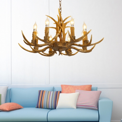 American Country Antlers Chandelier Resin Hanging Light in Gold for Coffee Shop Restaurant