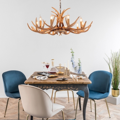 American Country Antlers Chandelier Resin Hanging Light in Gold for Coffee Shop Restaurant