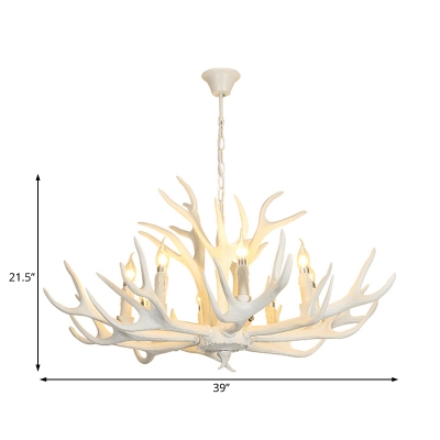 American Country Antlers Chandelier Resin Hanging Light in White for Coffee Shop Restaurant