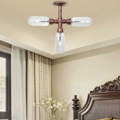 Antiqued Sputnik Lighting Fixture Iron and Glass Pipe Semi Flush Ceiling Lights for Bedroom