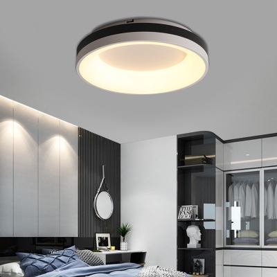 Black and White Ring Ceiling Mount Fixture Modern Simple Acrylic Flush Lighting for Bedroom