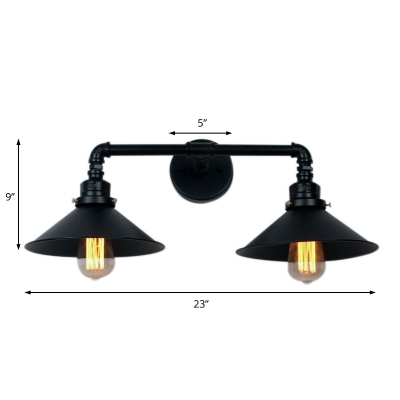 Black Conic Light Fixtures Iron 2 Lights Wall Mounted Light Fixture for Balcony