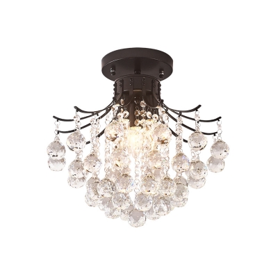 Black Crystal Ball Shaded Ceiling Lights Contemporary Iron 1 Light Ceiling Light Fixtures for Bedroom
