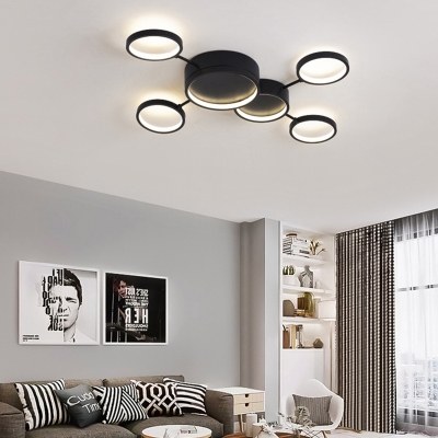 Black Finish Drum Ceiling Light 4/6/8/10 Light Contemporary Acrylic Flush Mount for Living Room