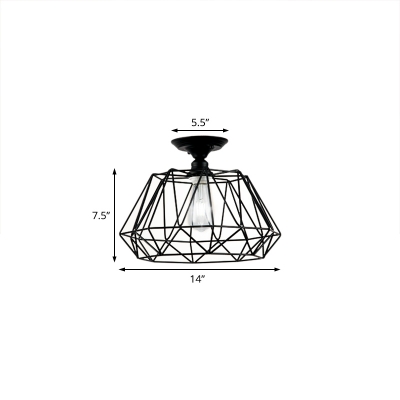 Black Geometric Ceiling Light Fixture Modern Industrial Iron 1 Light Close to Ceiling Lighting for Hall