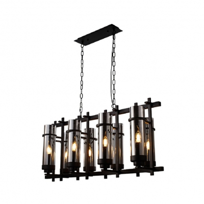 Black Island Chandelier Modern Iron 8 Light Ceiling Pendant Light with Smoked Glass Shade for Bedroom