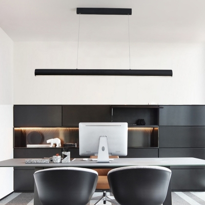 Black Linear Chandelier Lighting Simple Modern Metal Integrated Led Hanging Lamp for Kitchen