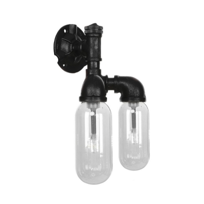 Black Pipe Sconce Lighting Fixtures Antique Iron and Glass 2 Lights Sconce Lamp for Corridor