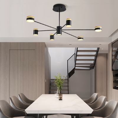 Black Sputnik Suspension Light with Cylinder Shade Led Indoor Chandelier Light for Living Room