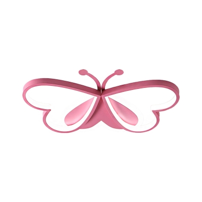 Blue/Pink Butterfly Flush Mount Light for Kids Room, Contemporary Iron and Acrylic Ceiling Light Fixture