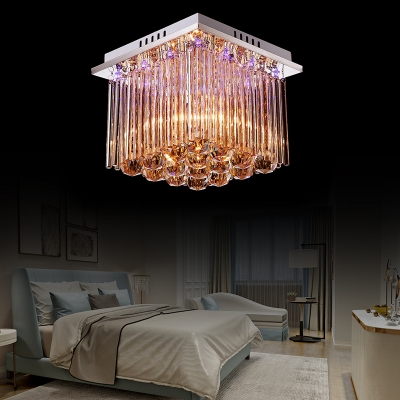 Chrome Finish Squared Ceiling Lights Contemporary Crystal Ball Sparkle Ceiling Light Fxitures for Bedroom