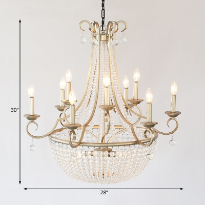 French Style Candle Empire Chandelier Light K9 Crystal Multi Light Hanging Light for Living Room
