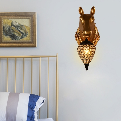 Golden Animal Wall Sconce Light with Teardrop Shade 1 Light Resin Wall Mount Light