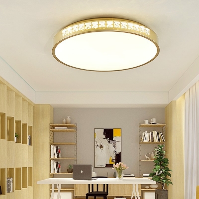 Golden Round Flush Mount Ceiling Light Modernism Integrated Led Flush Light with Clear Crystal