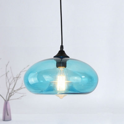 Light Blue Oval Pendant Lights Contemporary 1-Light Pendant Fixture with Clear Glass Shade