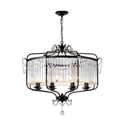 Matte Black/Bronze Drum Chain Hung Pendant Contemporary Crystal 8 Light Hanging Lights for Indoor